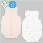 [ベビー]まいにちコットン　袖なし　ロンパース　２枚組　前開き　ピンクアニマル