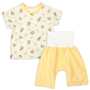 [ベビー]半袖パジャマ　腹巻付　おさる　イエロー