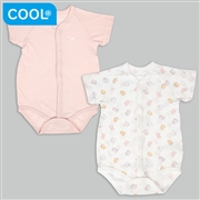 [ベビー]やわらかメッシュ　半袖ロンパース　２枚組　前開き　うさぎ　ピンク