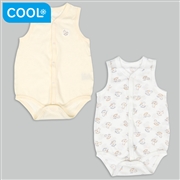 [ベビー]やわらかメッシュ　袖なしロンパース　２枚組　前開き　木馬　アイボリー