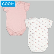 [ベビー]やわらかメッシュ　半袖ロンパース　２枚組　かぶり　チェリー　ピンク