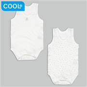 [ベビー]やわらかメッシュ　袖なしロンパース　２枚組　かぶり　お月様　オフホワイト