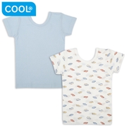 [ベビー]前後着られるメッシュ　半袖丸首シャツ　２枚組　くるま　サックス