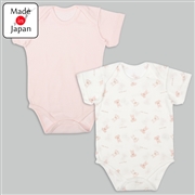 [日本製]ロンパース2枚組　半袖　かぶり　うさぎ　ピンク