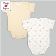 [日本製]ロンパース2枚組　半袖　かぶり　くま　ベージュ