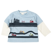 [ベビー]長袖Ｔシャツ　レイヤード風　サックス