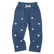 [キッズ]１０分丈パンツ　花モチーフ　ネイビー