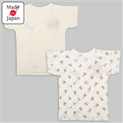短肌着２枚組スナップ半袖　テディベア　アイボリー