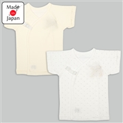 短肌着２枚組スナップ半袖　ドット　クリーム