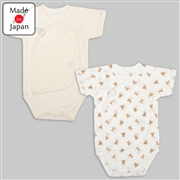 ロンパース２枚組スナップ半袖　テディベア　アイボリー