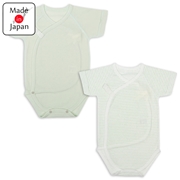 ロンパース２枚組スナップ半袖　ボーダー　グリーン