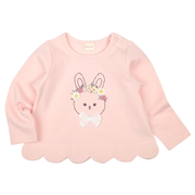 [ベビー]長袖Ｔシャツ　裾スカラップ　ピンク
