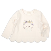 [ベビー]長袖Ｔシャツ　裾スカラップ　アイボリー