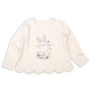 [キッズ]長袖Ｔシャツ　裾スカラップ　アイボリー