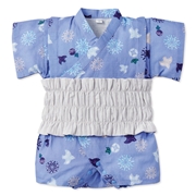 [ベビー]帯付甚平(じんべい)ロンパス 千鳥 ブルー