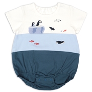 半袖ロンパース　切り替え ネイビー