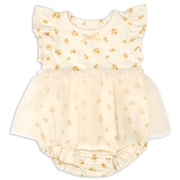 半袖　アウターロンパース　チュールレース　イエロー