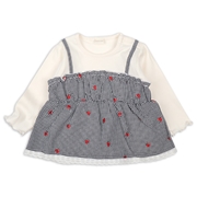 [ベビー]長袖Ｔシャツ　レイヤード風　チェック刺しゅう　ブラック