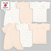 [スナップタイプ]フライス　新生児肌着６点セット　半袖・七分袖　ピンク