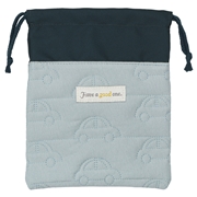 キルト巾着S　くるま　ブルー