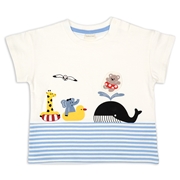 [ベビー]半袖　Ｔシャツ　切替ボーダー　サックス