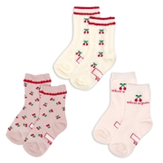[キッズ]クルーソックス3足組　チェリーフロート