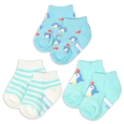 [ベビー]アンクルソックス3足組　ペンギンと魚