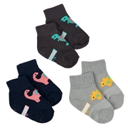 [ベビー]ショートソックス3足組　恐竜星柄