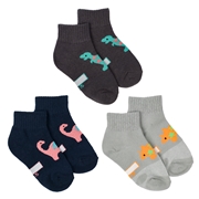 [キッズ]ショートソックス3足組　恐竜星柄