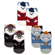 [キッズ]アンクルソックス3足組　帽子動物