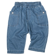 [キッズ]７分丈パンツ　布帛素材 ブルー