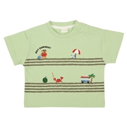 [ベビー]半袖Ｔシャツ　部分刺しゅう　グリーン