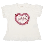 [ベビー]半袖Ｔシャツ　胸モチーフ　オフホワイト