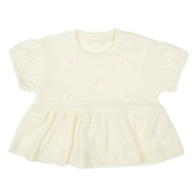 [ベビー]半袖Ｔシャツ　花モチーフ　オフホワイト