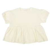 [キッズ]半袖Ｔシャツ　花モチーフ　オフホワイト