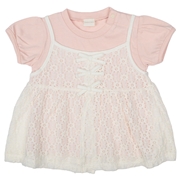 [ベビー]半袖Ｔシャツ　レイヤード風　花ジャガード　オフホワイト