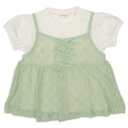 [ベビー]半袖Ｔシャツ　レイヤード風　花ジャガード　グリーン