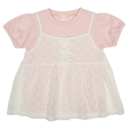 [キッズ]半袖Ｔシャツ　レイヤード風　花ジャガード　オフホワイト