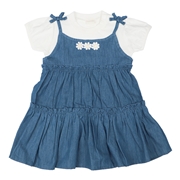[ベビー]半袖ワンピース　レイヤード風　ブルー
