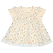 [ベビー]半袖Tシャツ　レイヤード風　花柄　イエロー