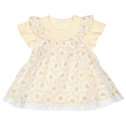 [キッズ]半袖Tシャツ　レイヤード風　花柄　イエロー