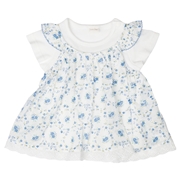 [ベビー]半袖Tシャツ　レイヤード風　花柄　ブルー