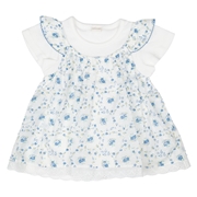 [キッズ]半袖Tシャツ　レイヤード風　花柄　ブルー