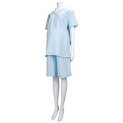 [授乳仕様]半袖＆ハーフ丈パジャマ　サラっと快適　サックス