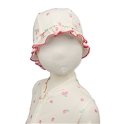 [48～52cm]スイムキャップフリル イチゴ柄 オフホワイト