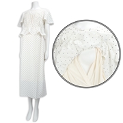 [授乳機能付き]半袖ドット柄ペプラムワンピース　オフホワイト