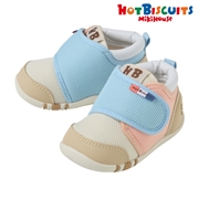 [11.5～13.5cm] ファーストベビーシューズ ホワイト×ブルー[ミキハウス　ホットビスケッツ]