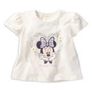 [ベビー]半袖Tシャツ　花レース　ミニー　ホワイト