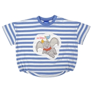 [ベビー]半袖Tシャツ　アップリケ　ダンボ　サックス