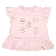 [ベビー]袖フリルTシャツ　刺しゅう ピンク